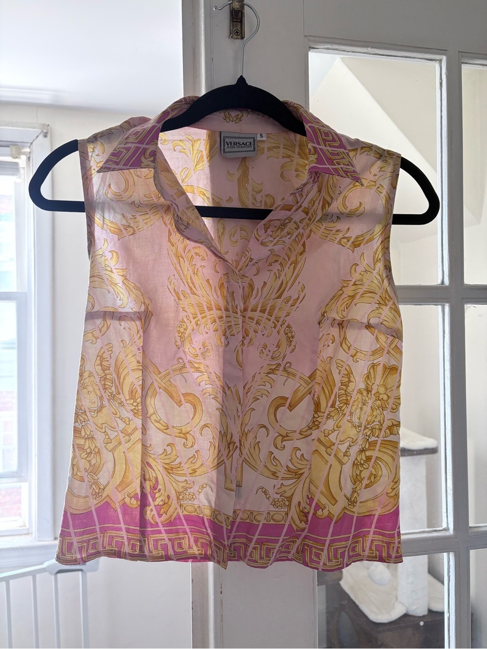 Versace Jeans Collection Pink and Gold Baroque Silk Camisole